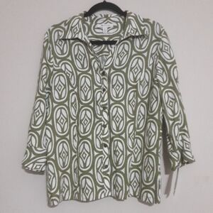 JM Collefction Stylish Green Patterned Women Blouse Linen 8 Casual Vacation Y2k